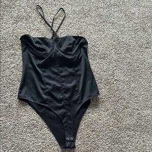 Zara Black Satin Corset Bodysuit